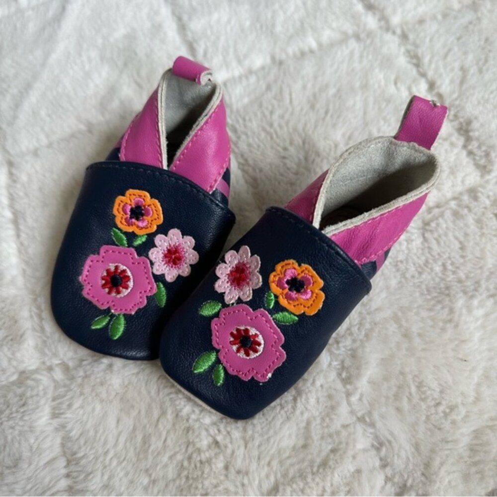 Jojo Maman Bebe | Purple, Pink & Blue Floral Infant Moccasins | Size 0-6 Months